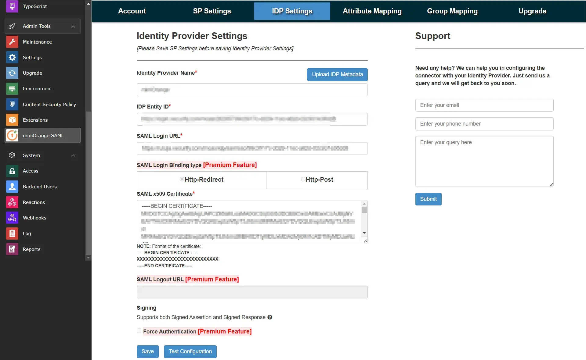 Typo3 SAML SSO Single Sign-On(SSO) Login in Typo3 Save IdP settings